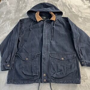 Vintage Guess Jacket Mens Medium Blue Hooded Canvas Parka Workwear 90s